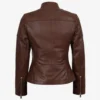 Textured Cognac Wax Women’s Leather Café Racer Jacket