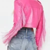 The Voice Season 27 Hailey Wright Pink Leather Cropped Fringe Moto Jacket
