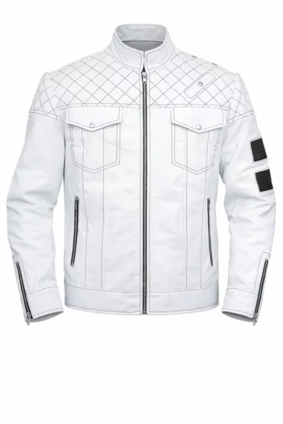 White Padded Motorcycle Mens Leather Jacket