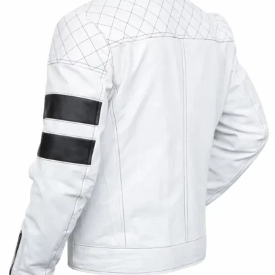 White Padded Motorcycle Mens Leather Jacket