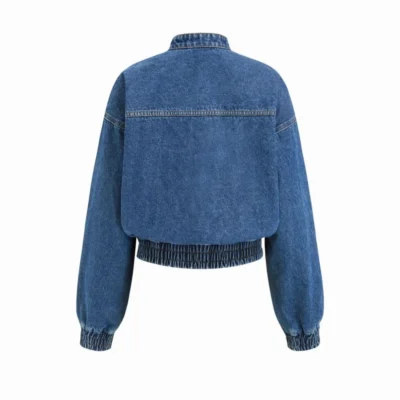Women’s Denim Mandarin Collar Elastic Waist Jacket