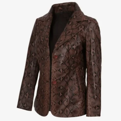Women’s Kathryn Brown Snake Print Leather Blazer