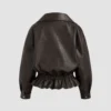 Womens Oversized Faux Leather Ruffle Double Breasted Jacket