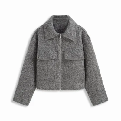 Wool-Style Collar Oversized Full Zip Jacket