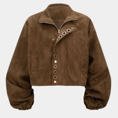 Zipper Jacket in Suede with Eyelet Detail