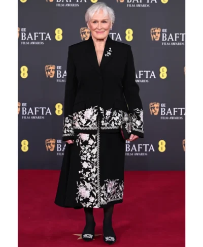 BAFTA 2026 Glenn Close Black Floral Long Coat