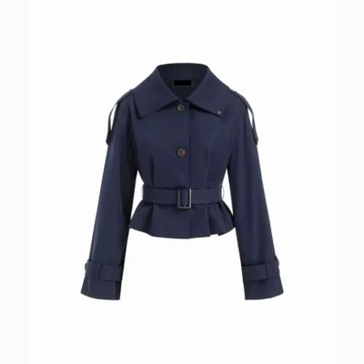 Belted Oversized Crop Trench Coat with Long Sleeves