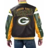 Black Green Bay Packers Varsity Leather Jacket with Full Zip