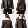 Brown Shearling Aviator Jacket Women for sale