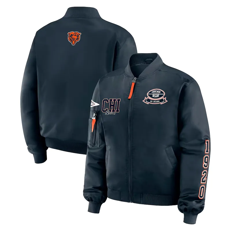 Chicago Bears Navy Patch Bomber Full-Zip Jacket