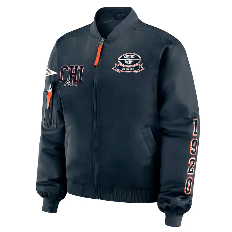 Chicago Bears Navy Patch Bomber Full-Zip Jacket