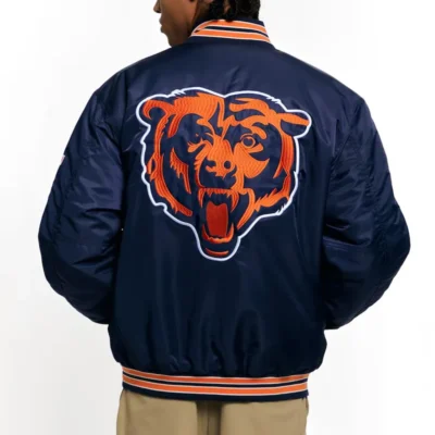 Chicago Bears Navy Satin Varsity Bomber