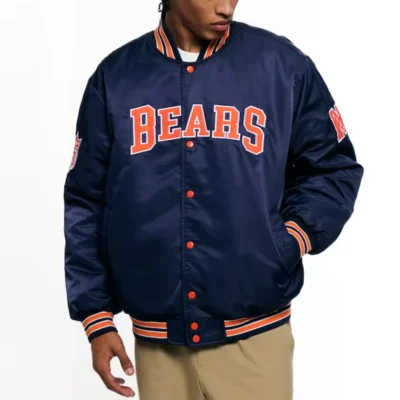 Chicago Bears Navy Satin Varsity Bomber