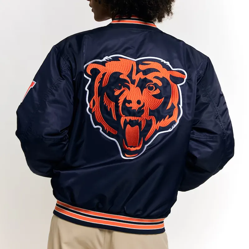 Chicago Bears Navy Satin Varsity Bomber
