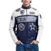 Dallas Cowboys Moto Collection Navy White Leather Jacket