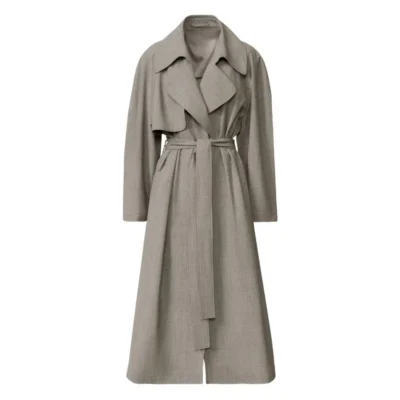 Grey Belted Collar Trench Coat