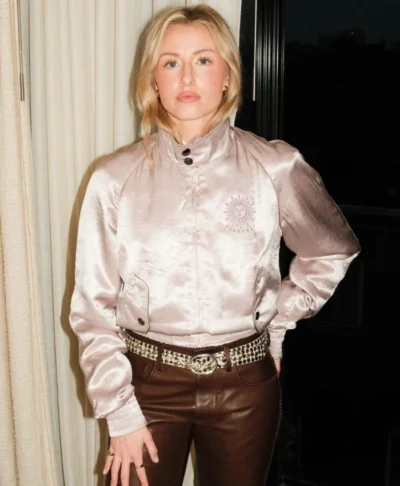 Leah Williamson Pink Satin Bomber Jacket