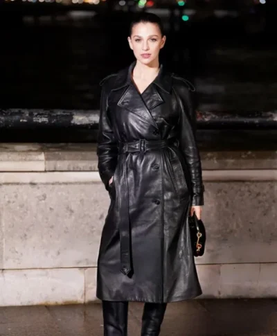 Marisa Abela 2026 Fashion Week Black Leather Coat