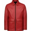 Mens Flap Pockets Red Leather Jacket