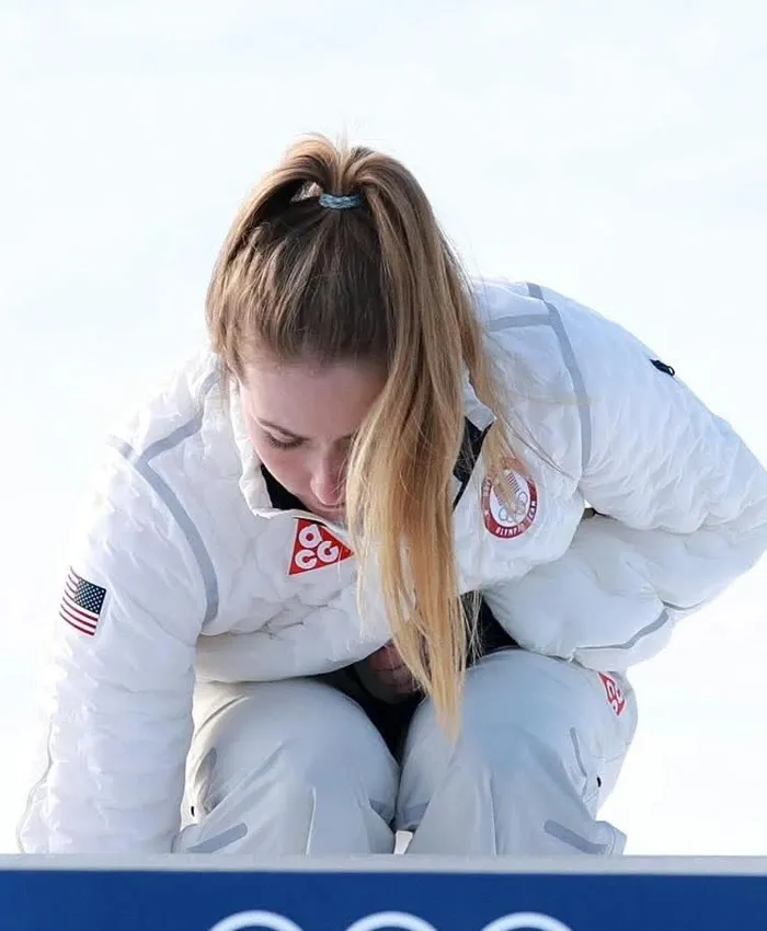 Mikaela Shiffrin 2026 Olympics White Parachute Puffer Jacket