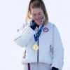 Mikaela Shiffrin 2026 Olympics White Parachute Puffer Jacket