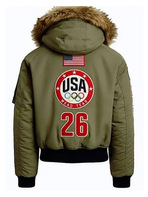 Olympic 2026 Team USA Green Fur-Lined Bomber