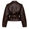 Oversized Dark Brown Belted Leather Moto Jacket for Women