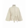 Oversized Wool-Look Cloak Sleeve Jacket with Stand Collar & Belt
