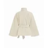 Oversized Wool-Look Cloak Sleeve Jacket with Stand Collar & Belt