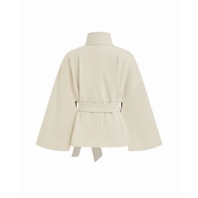 Oversized Wool-Look Cloak Sleeve Jacket with Stand Collar & Belt