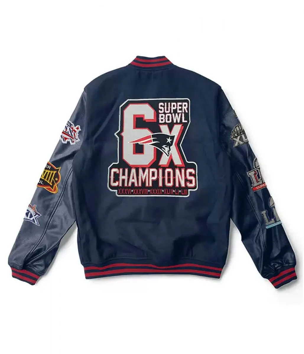 Patriots 6X Super Bowl Champs Navy Varsity Jacket