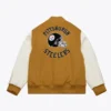 Pittsburgh Steelers Brown and Cream Dusted Varsity Jacket