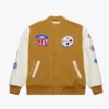 Pittsburgh Steelers Brown and Cream Dusted Varsity Jacket