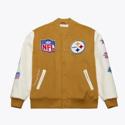 Pittsburgh Steelers Brown and Cream Dusted Varsity Jacket