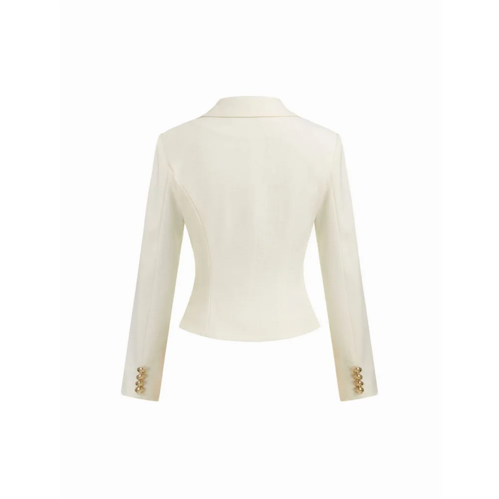 Premium White Tailored Double-Breasted Waist Blazer
