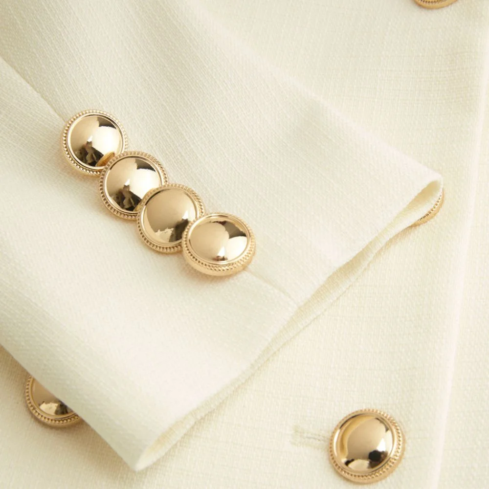 Premium White Tailored Double-Breasted Waist Blazer