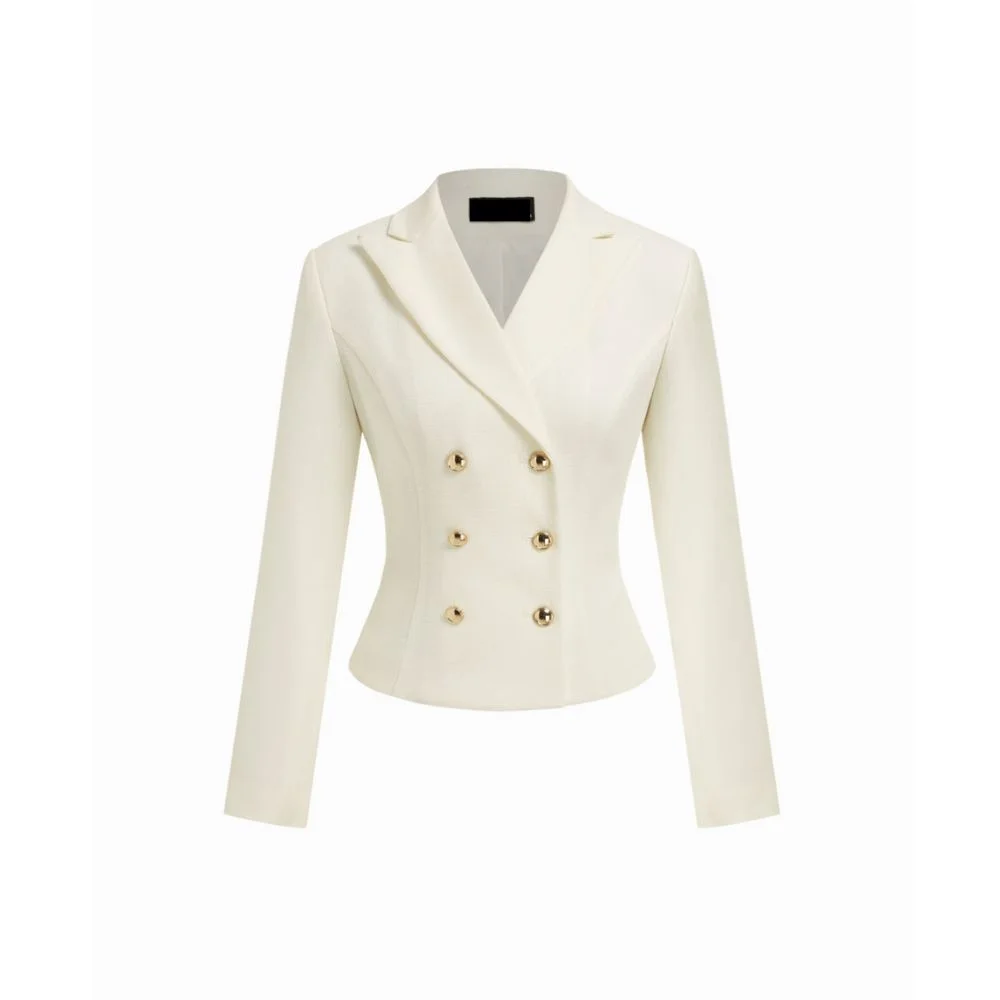Premium White Tailored Double-Breasted Waist Blazer