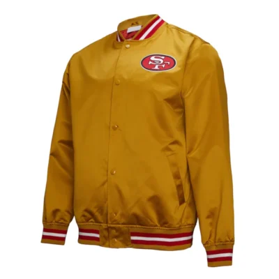 SF 49ers Double Down Gold Satin Varsity Jacket