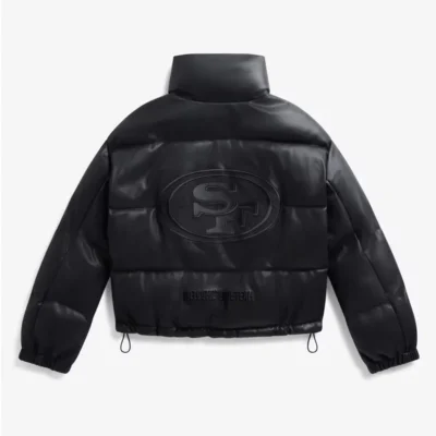 San Francisco 49ers Black Leather Winter Puffer Jacket