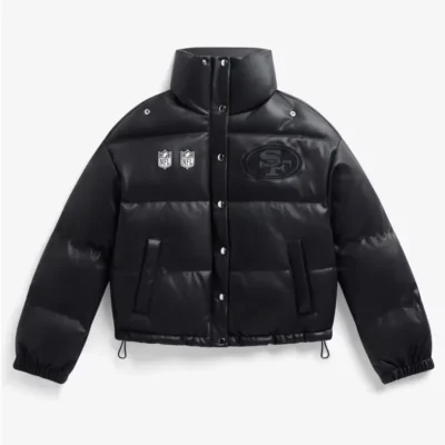 San Francisco 49ers Black Leather Winter Puffer Jacket