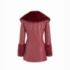 Statement Faux Leather Double-Breasted Coat with Fur Trim