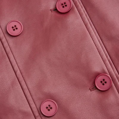 Statement Faux Leather Double-Breasted Coat with Fur Trim