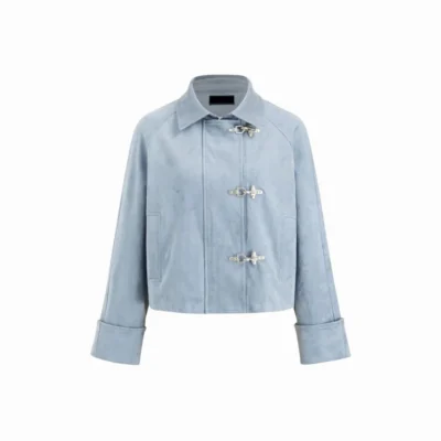 Suede Collar Oversized Crop Shacket with Roll-Up Sleeves