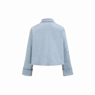Suede Collar Oversized Crop Shacket with Roll-Up Sleeves