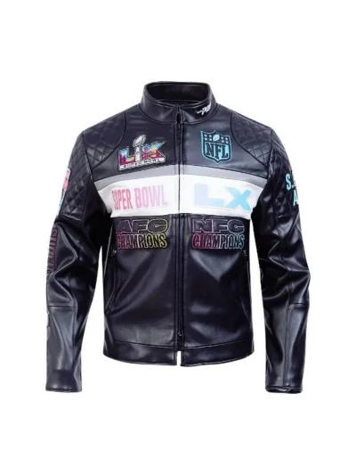 Super Bowl LX Black Moto Leather Jacket