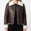 Women Dark Brown Shearling Leather Jacket