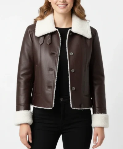 Women Dark Brown Shearling Leather Jacket
