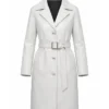 Womens Belted White Leather Coat