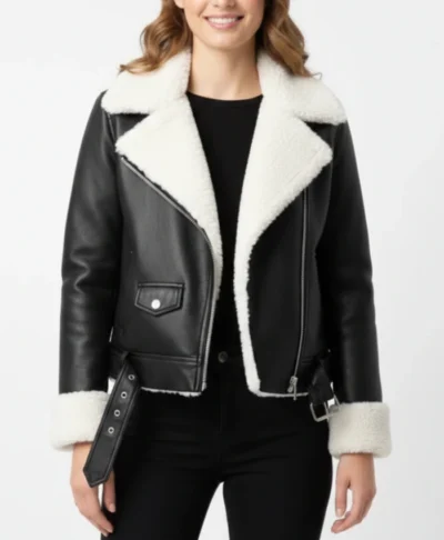 Womens Fur Leather Black Jacket
