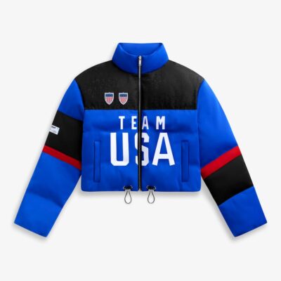 Women’s Team USA Blue Cropped Winter Puffer Jacket